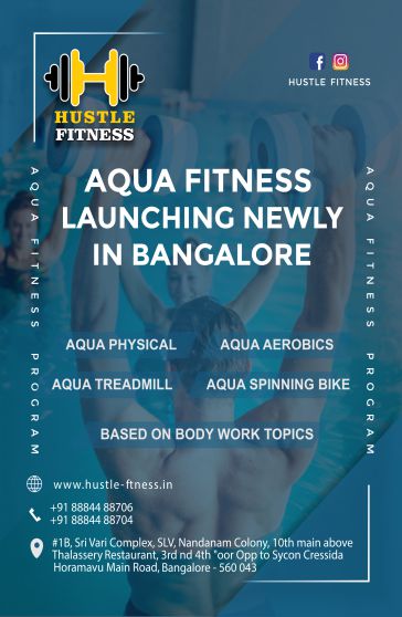 <b> Hustle fitness broucher for aqua fitness center </b>