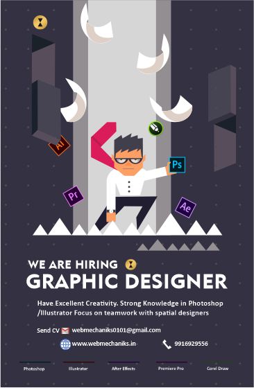 <b> Hiring poster for graphic designer post in web mechaniks  </b> 